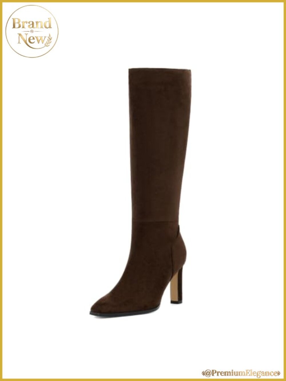 Knee High Boots Women Faux Leather Stiletto Heel Tall Side Zip